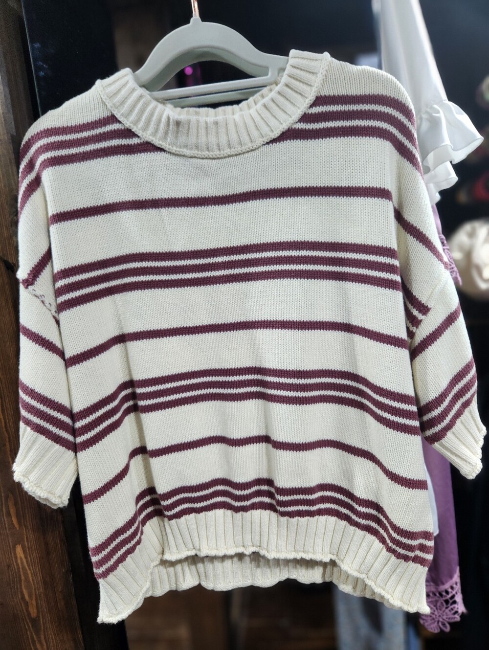 Buckle BLK Striped Cream and Wine Knit Sweater - Women's Casual Pullover